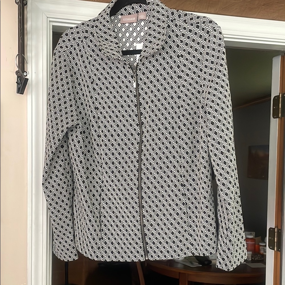 Chico's Black and White Geometric Blazer